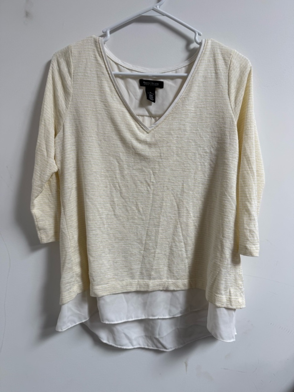 White House Black Market Cream Layered V-Neck Tunic